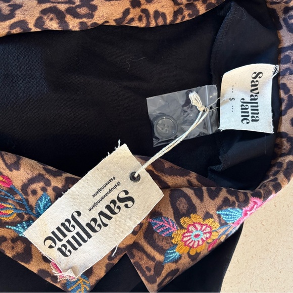 Embroidered Black Jacket with Leopard Print and flower Accents - Picture 6 of 8